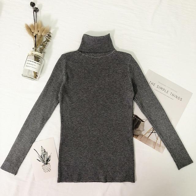Knitted Cotton Pullover Turtleneck Sweater