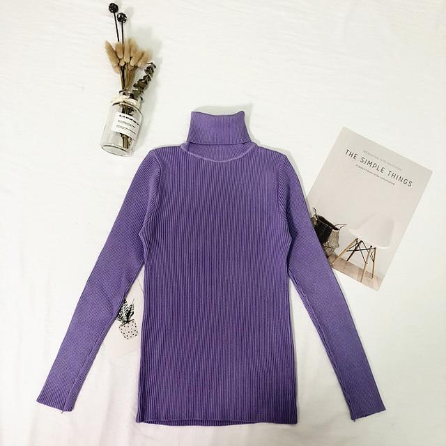 Knitted Cotton Pullover Turtleneck Sweater