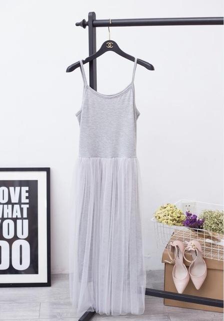 Sleeveless Off Shoulder Loose Mesh Patchwork Dress