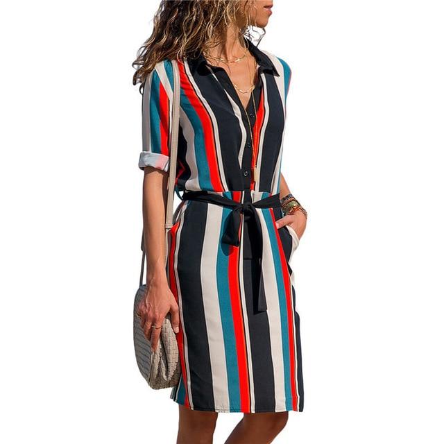 Summer Boho Beach Long Sleeve Shirt Dress - Stylesma