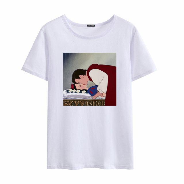 Summer Snow White Short Sleeve O-neck Cartoon Casual Top