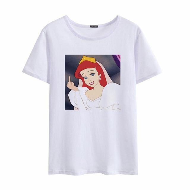 Summer Snow White Short Sleeve O-neck Cartoon Casual Top