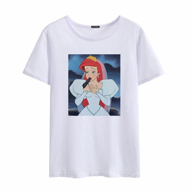 Summer Snow White Short Sleeve O-neck Cartoon Casual Top